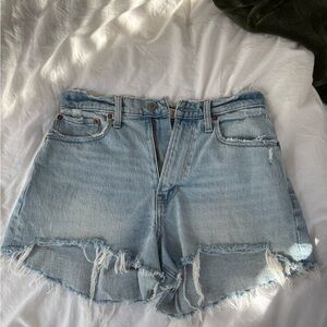 Abercrombie & Fitch Curve Love Distressed Denim Shorts - Light Blue